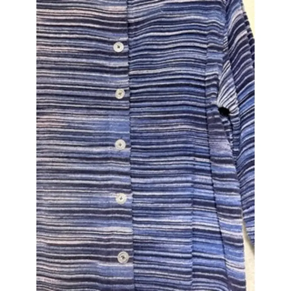 Breckenridge Blue Striped Button Front Knit Cardigan Top Medium